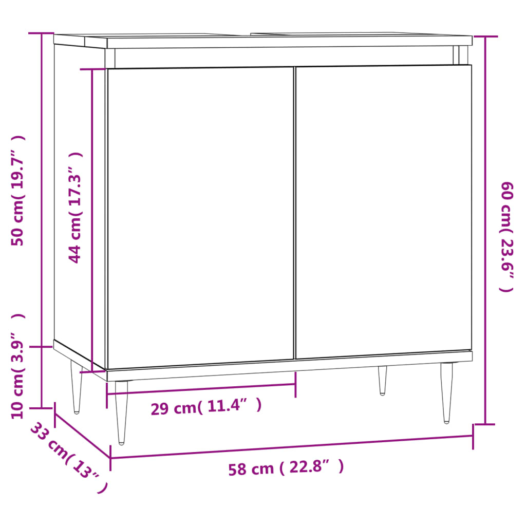 Badkamerkast 58x33x60 cm bewerkt hout