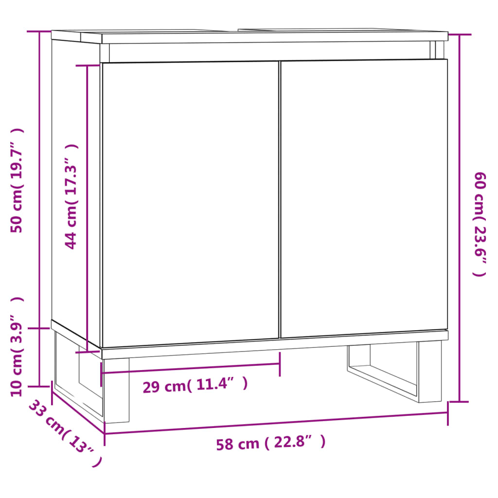 Badkamerkast 58x33x60 cm bewerkt hout eikenkleurig