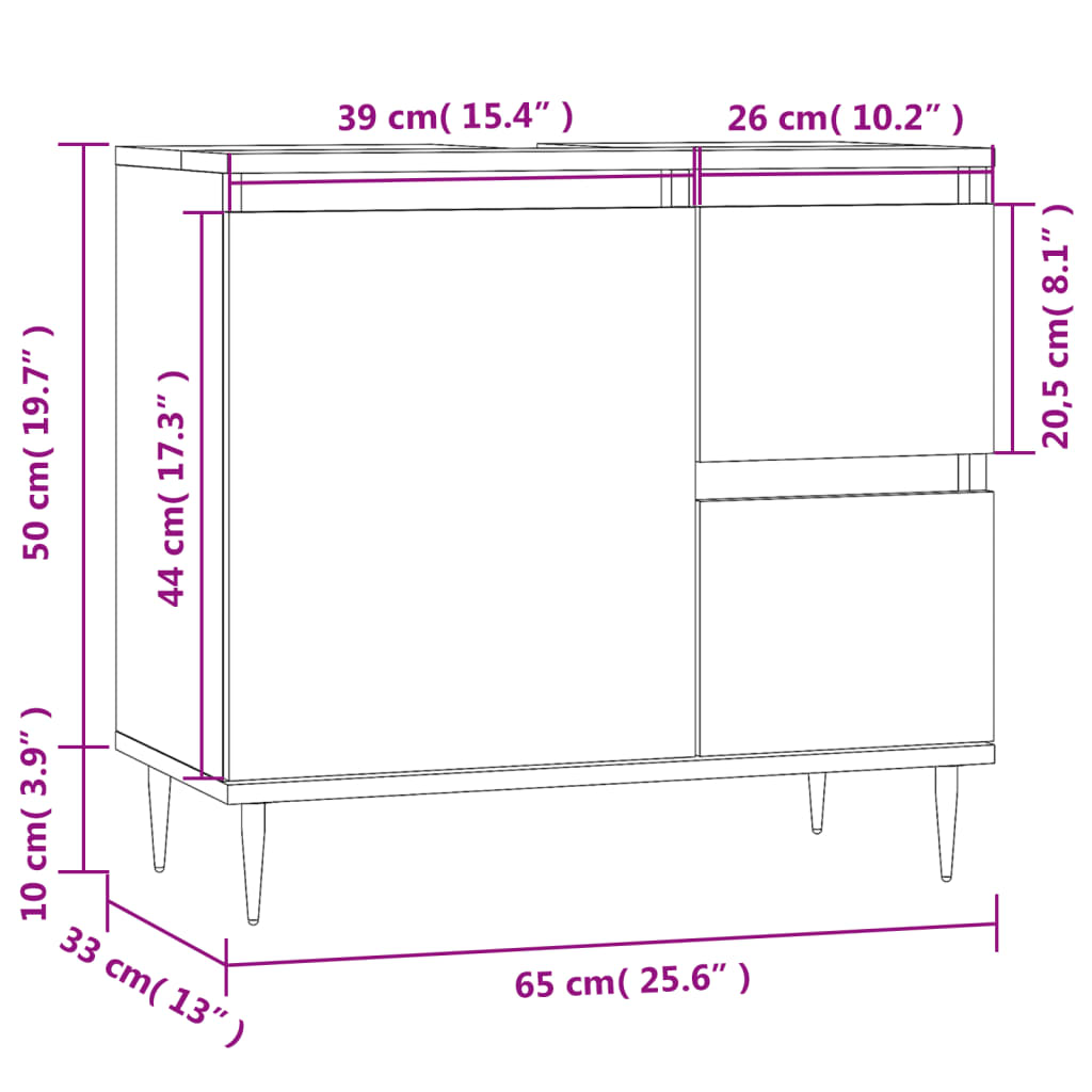 Badkamerkast 65x33x60 cm bewerkt hout bruin eikenkleur