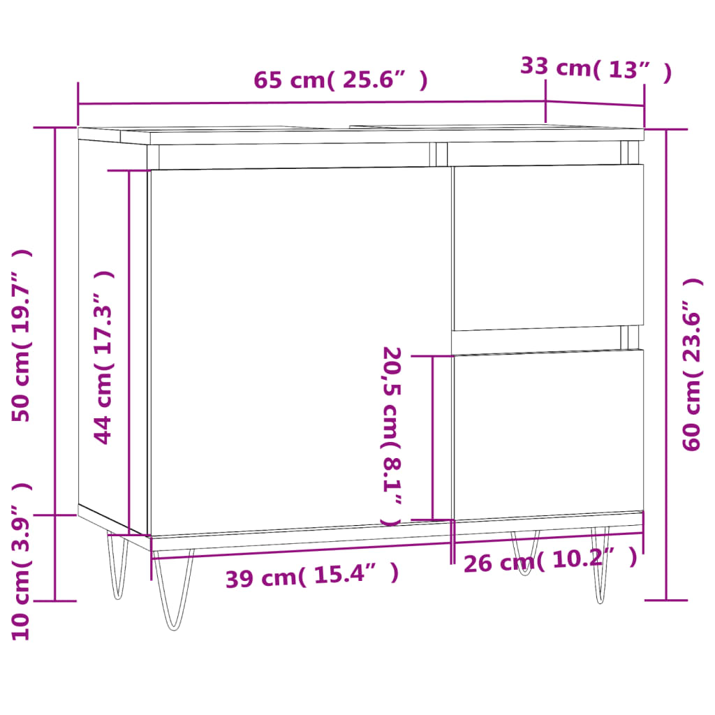 Badkamerkast 65x33x60 cm bewerkt hout bruin eikenkleur