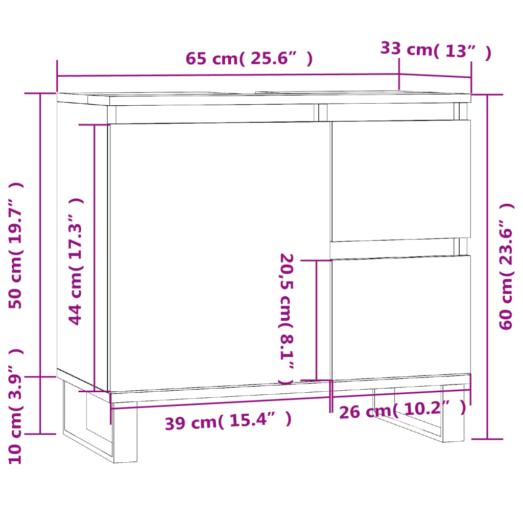 Badkamerkast 65x33x60 cm bewerkt hout bruin eikenkleur