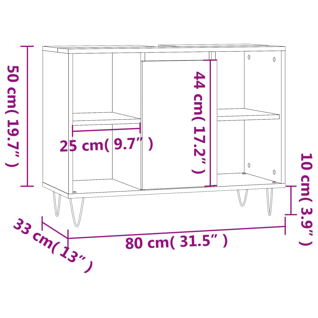 Badkamerkast 80x33x60 cm bewerkt hout eikenkleurig