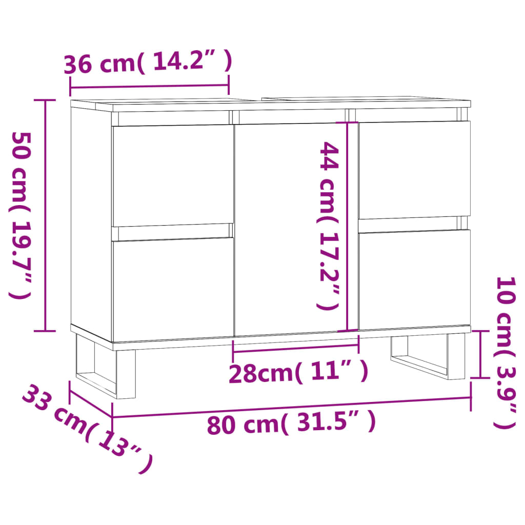 Badkamerkast 80x33x60 cm bewerkt hout eikenkleurig