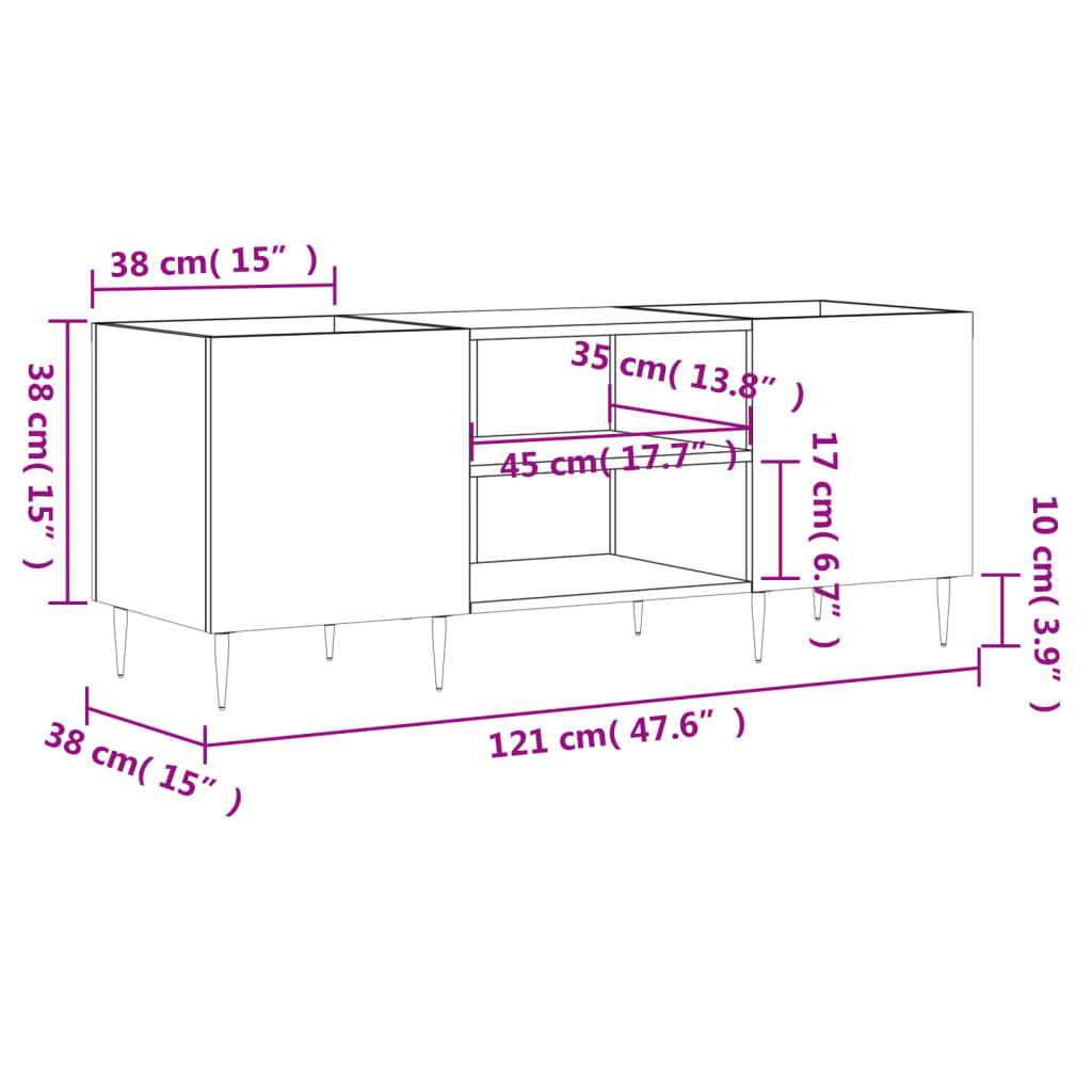 Platenkast 121x38x48 cm bewerkt hout