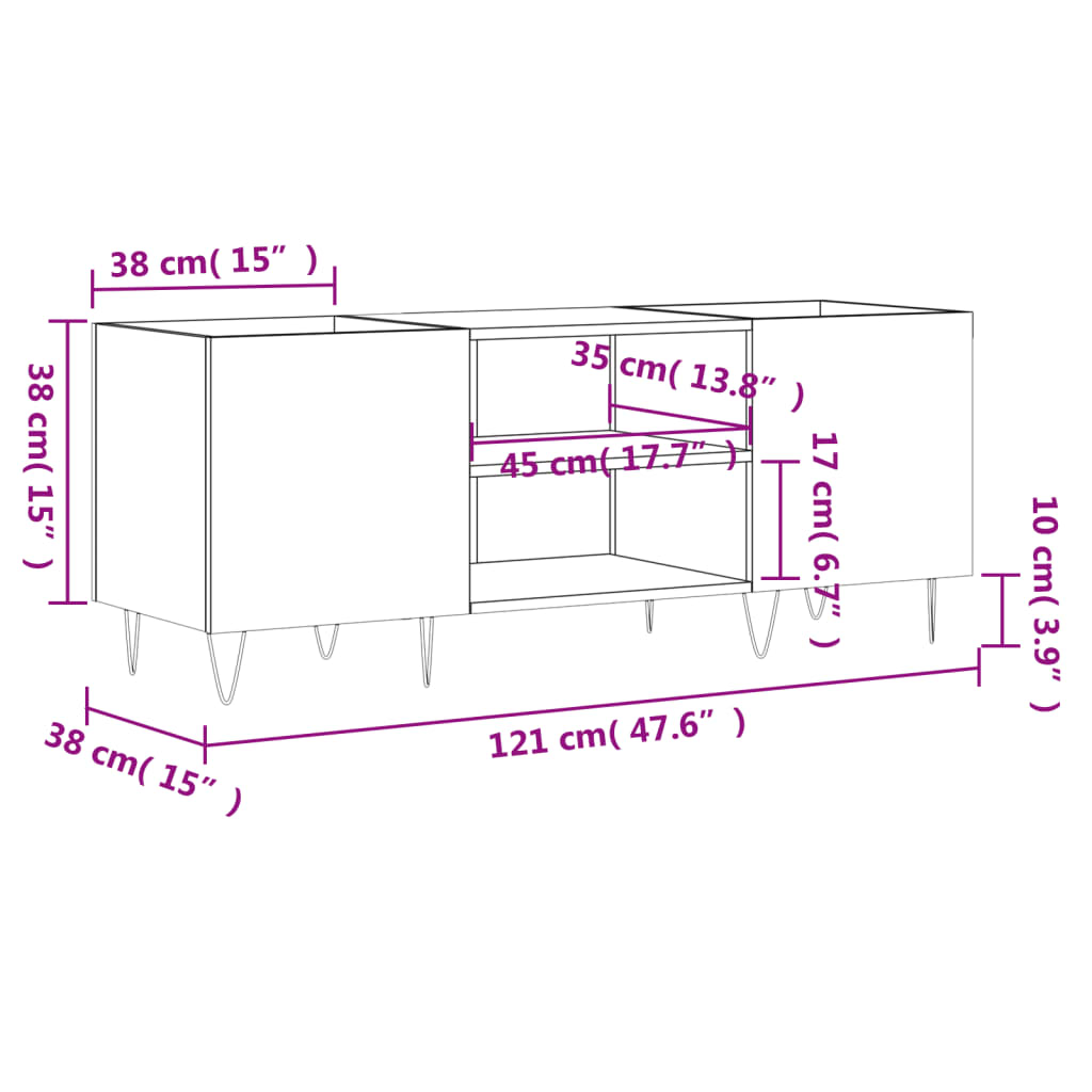 Platenkast 121x38x48 cm bewerkt hout eikenkleurig