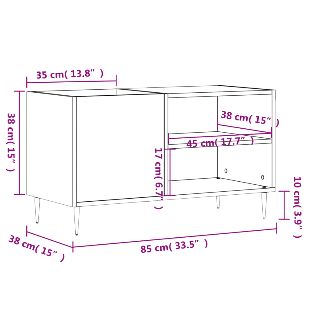 Platenkast 85x38x48 cm bewerkt hout