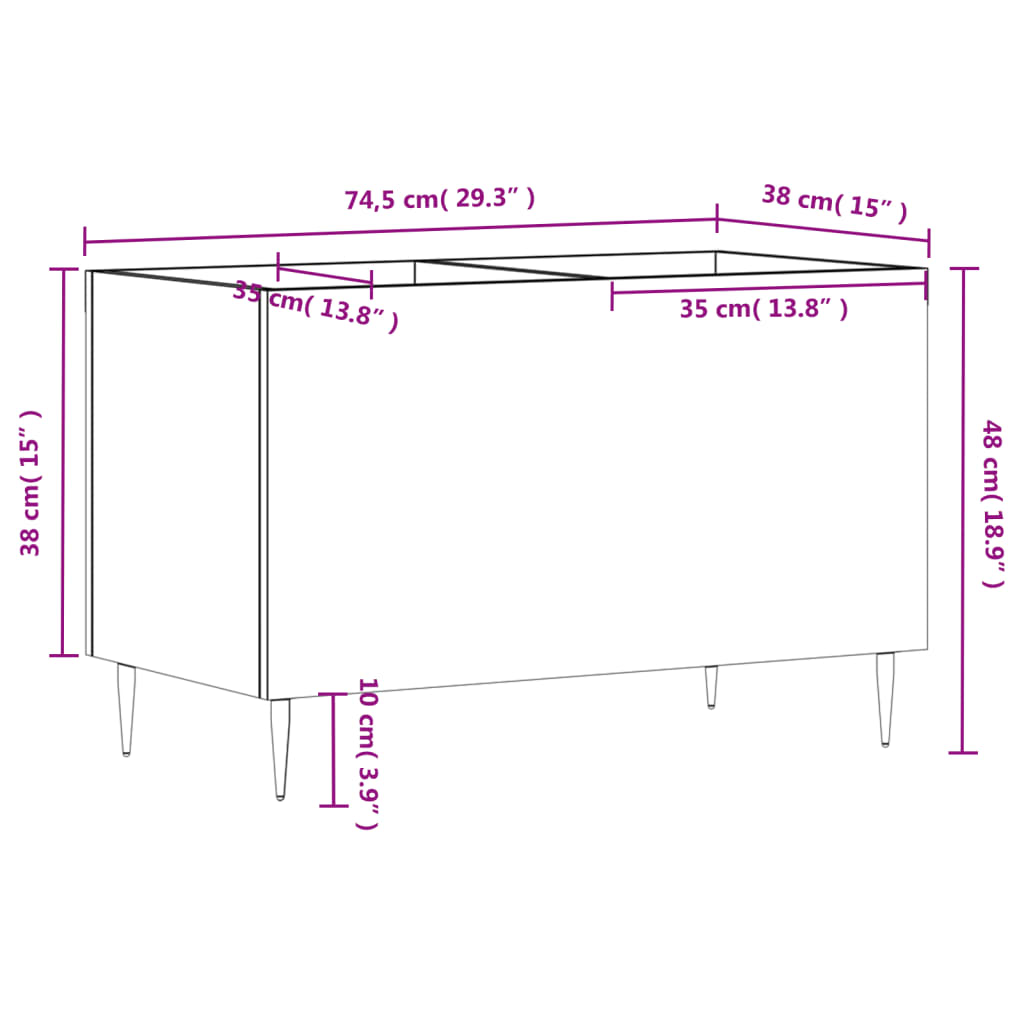 Platenkast 74,5x38x48 cm bewerkt hout eikenkleurig