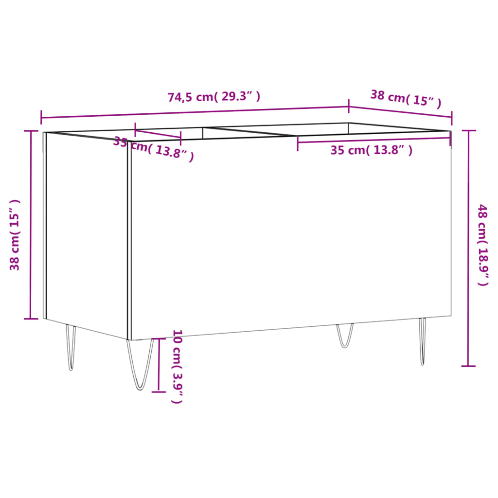 Platenkast 74,5x38x48 cm bewerkt hout