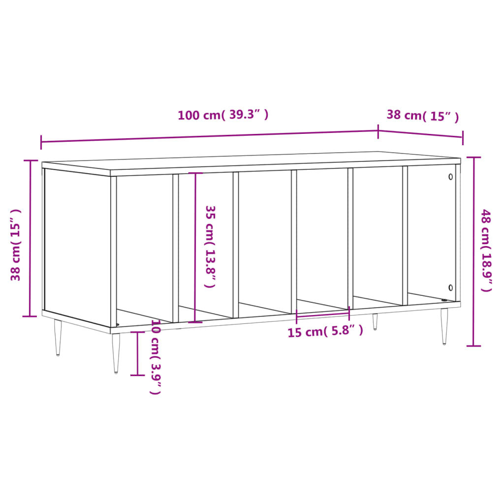 Platenkast 100x38x48 cm bewerkt hout