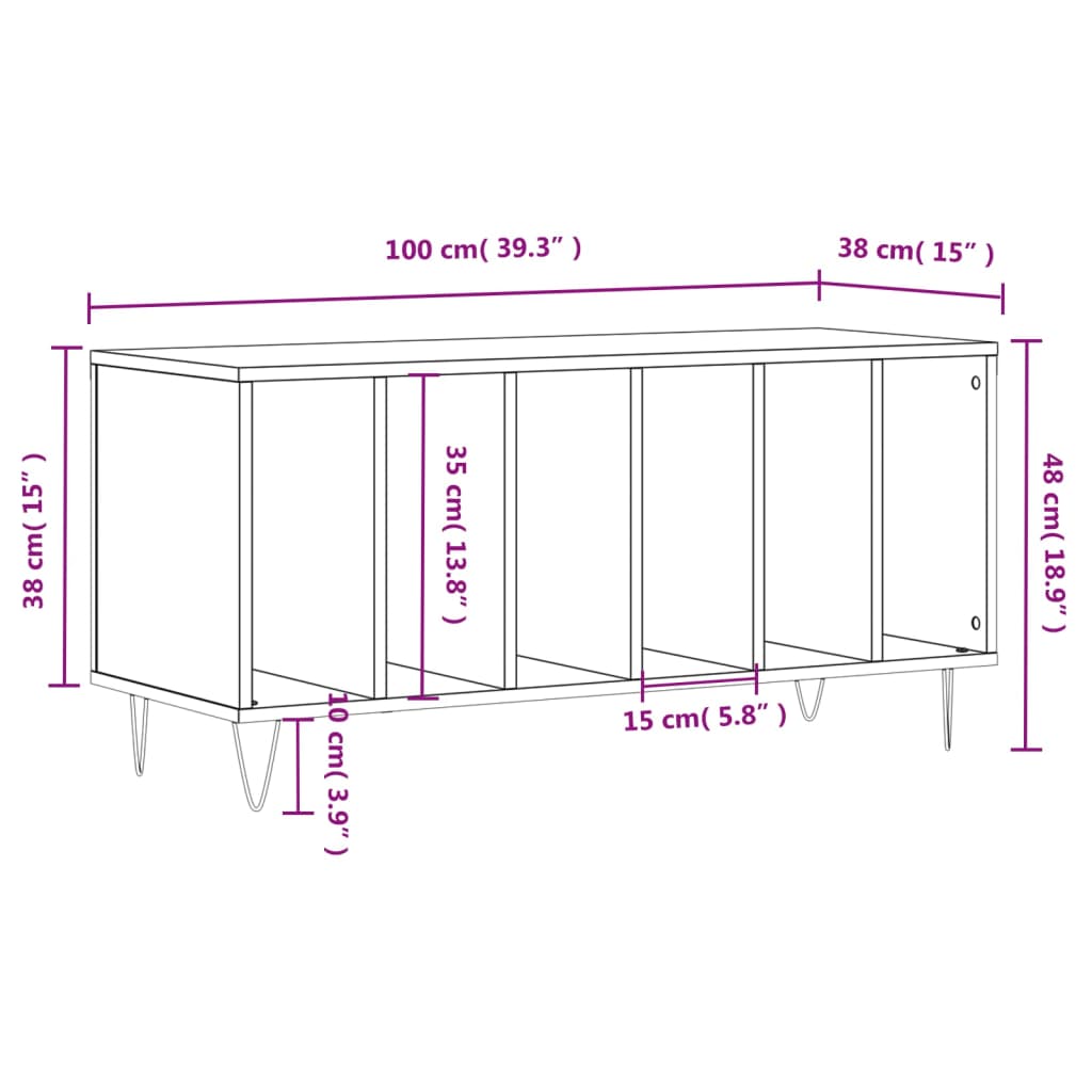 Platenkast 100x38x48 cm bewerkt hout eikenkleurig