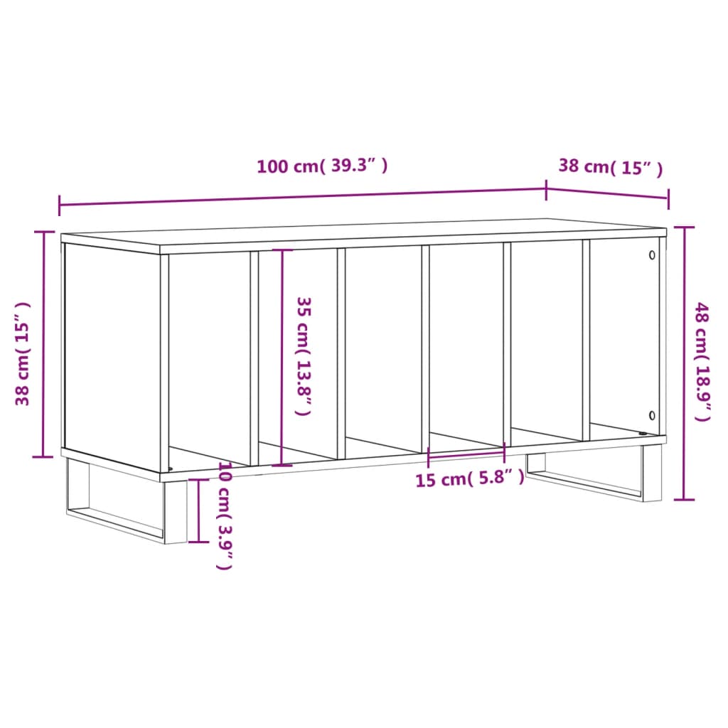 Platenkast 100x38x48 cm bewerkt hout