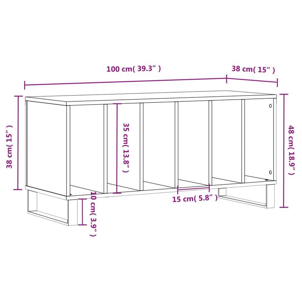 Platenkast 100x38x48 cm bewerkt hout