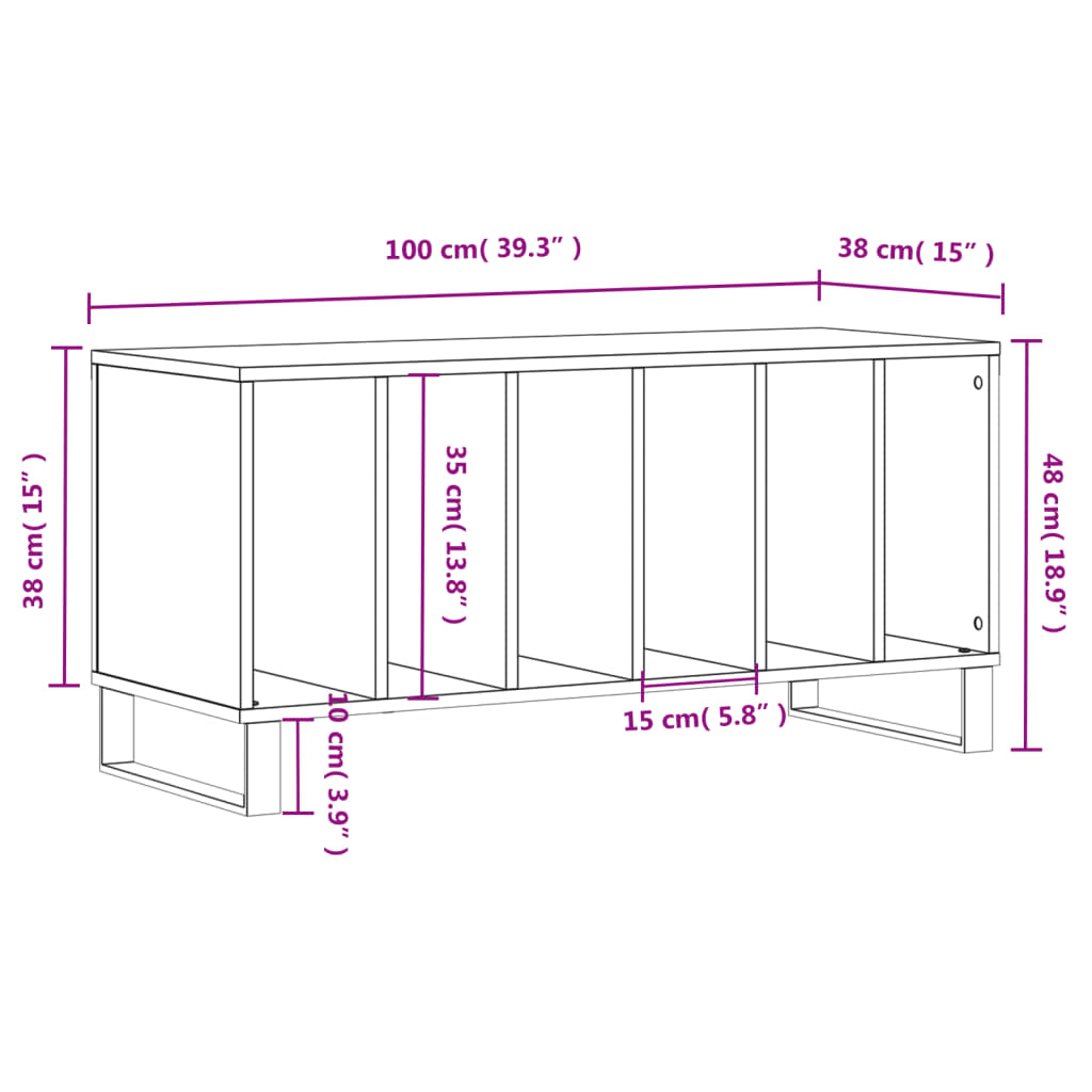 Platenkast 100x38x48 cm bewerkt hout