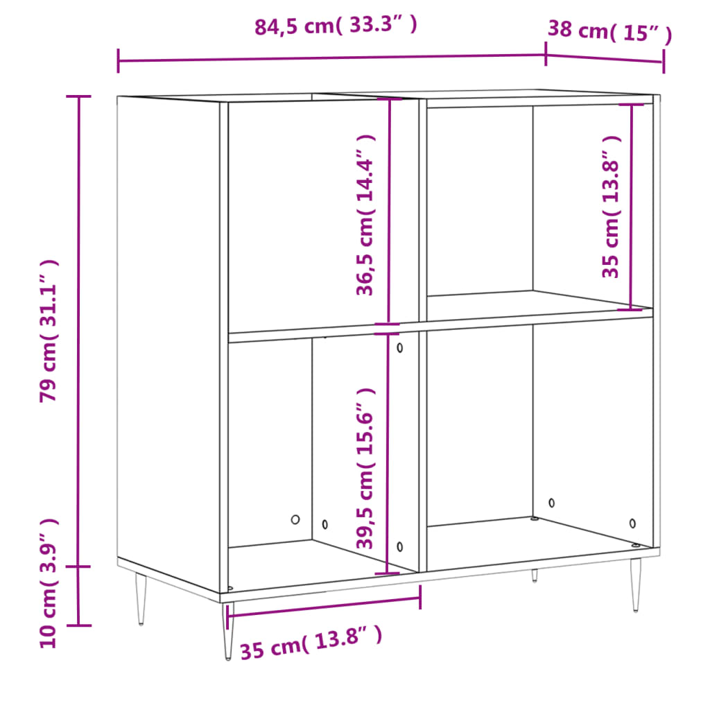 Platenkast 84,5x38x89 cm bewerkt hout