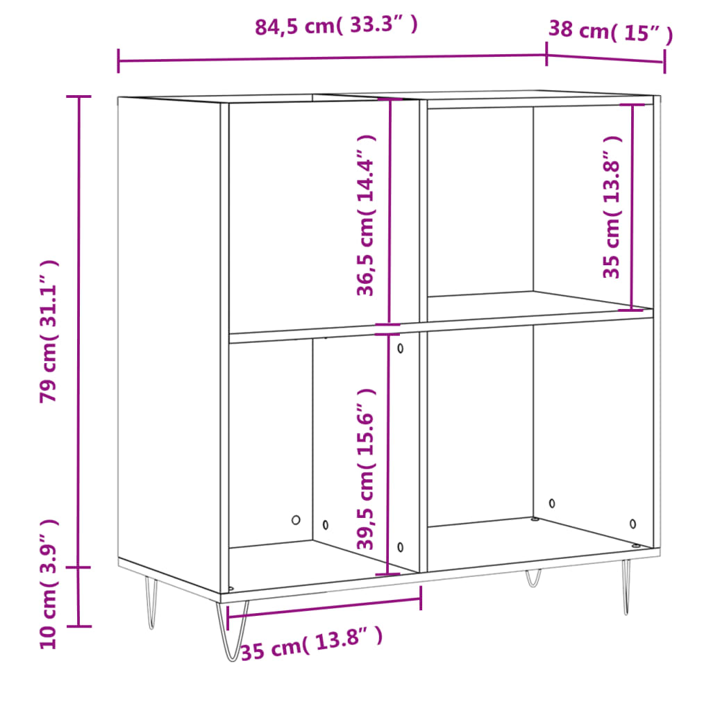 Platenkast 84,5x38x89 cm bewerkt hout