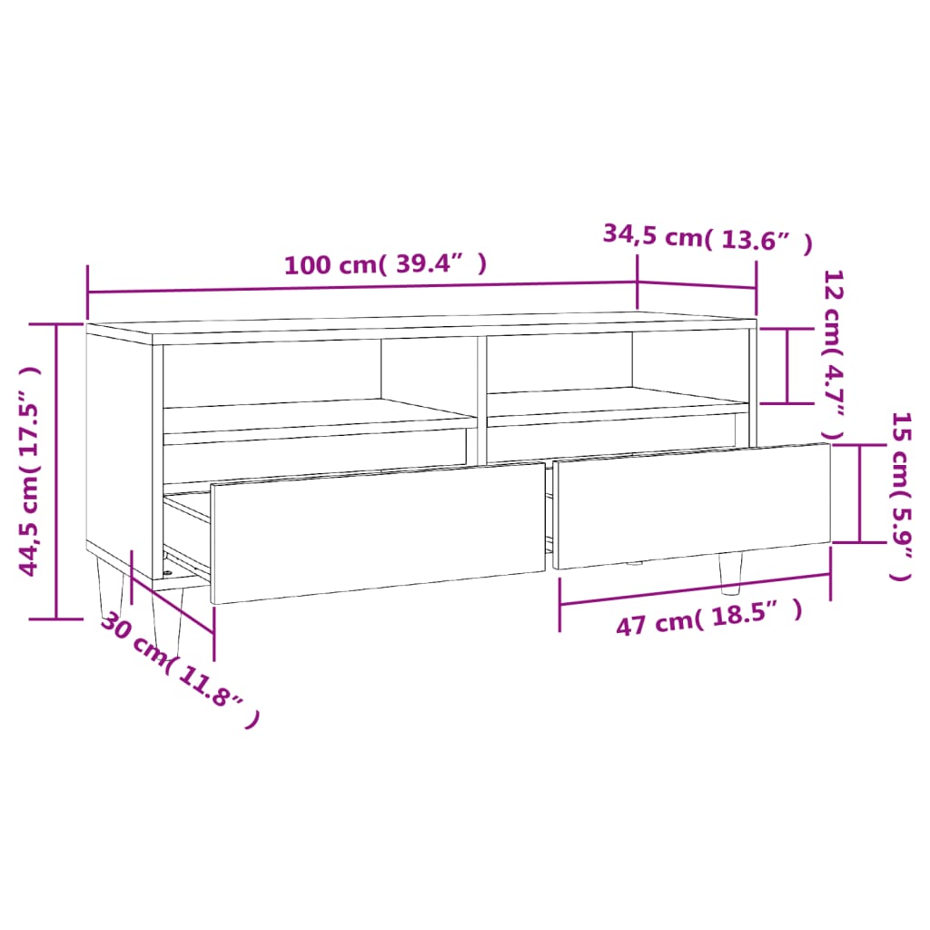 Tv-meubel 100x34,5x44,5 cm bewerkt hout