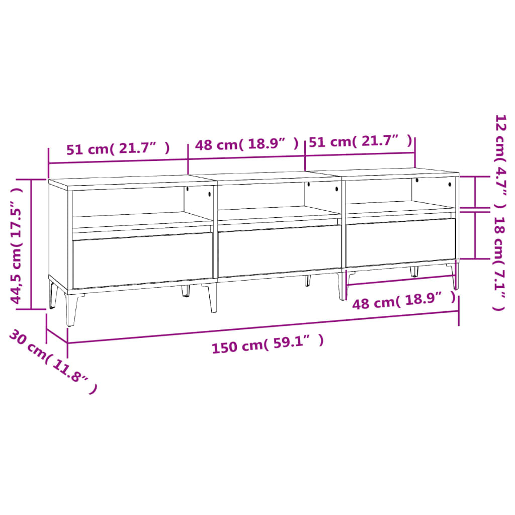 Tv-meubel 150x30x44,5 cm bewerkt hout eikenkleurig