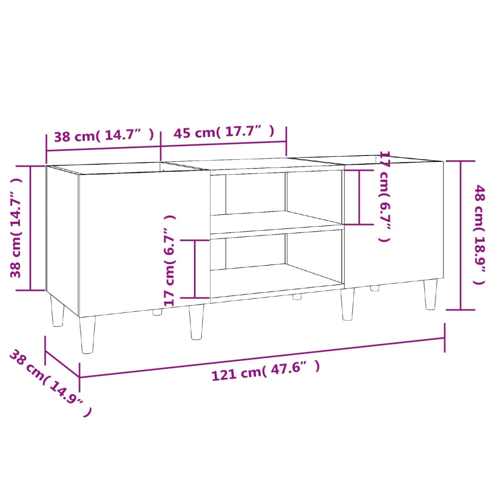 Platenkast 121x38x48 cm bewerkt hout bruin eikenkleur