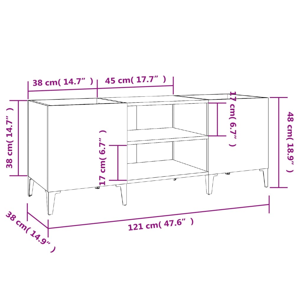 Platenkast 121x38x48 cm bewerkt hout eikenkleurig