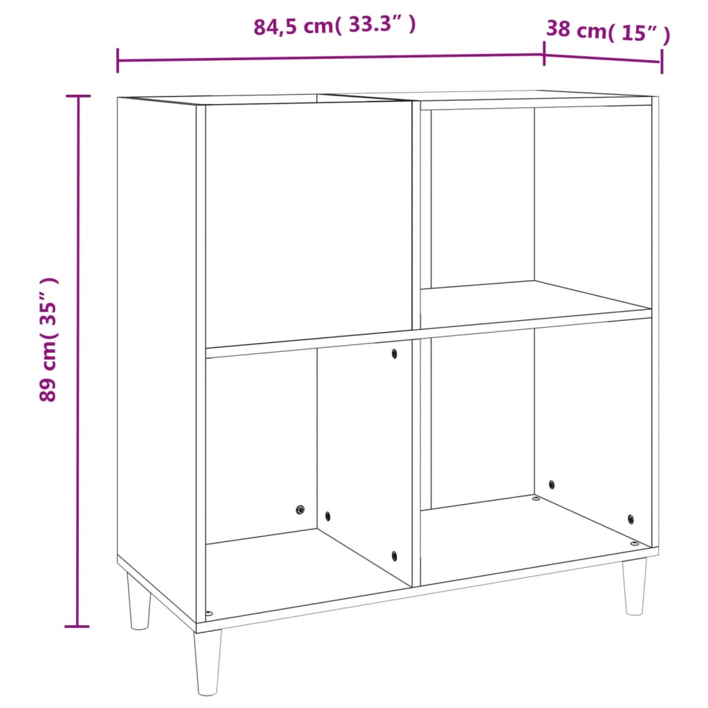 Platenkast 84,5x38x89 cm bewerkt hout betongrijs