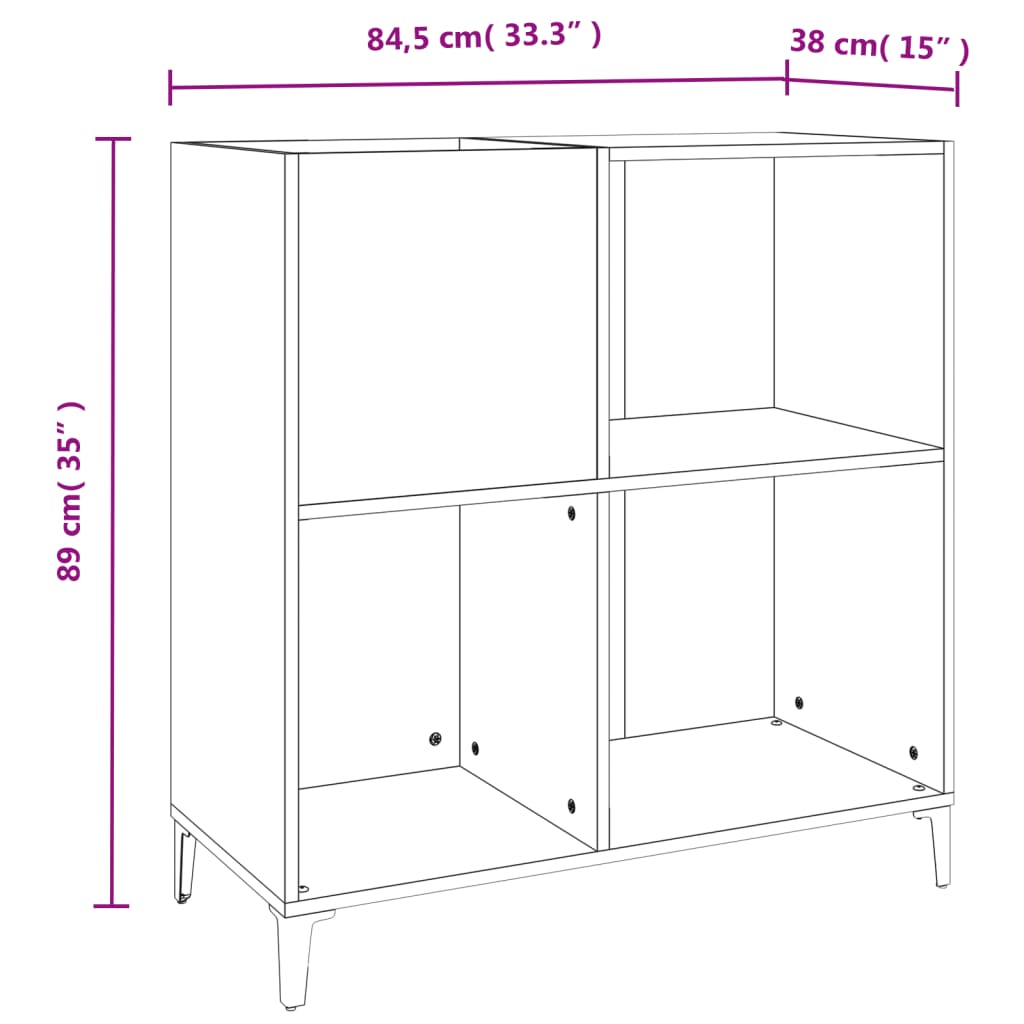 Platenkast 84,5x38x89 cm bewerkt hout betongrijs