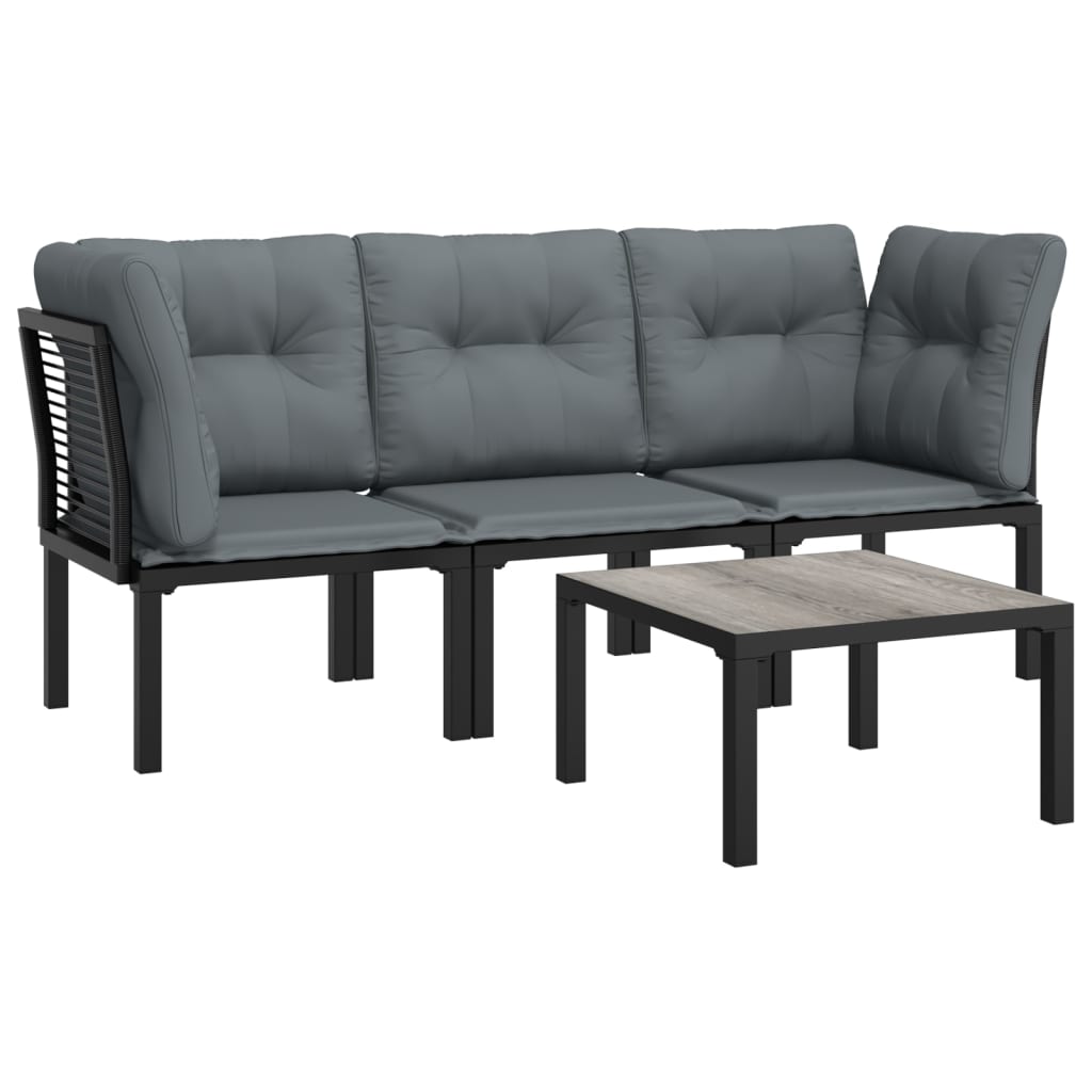 3-delige Loungeset met kussens poly rattan zwart en grijs