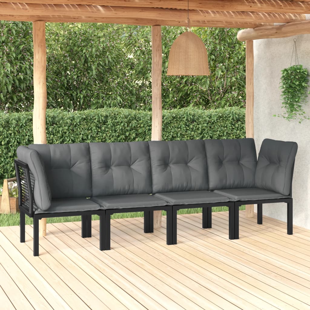 3-delige Loungeset met kussens poly rattan zwart en grijs