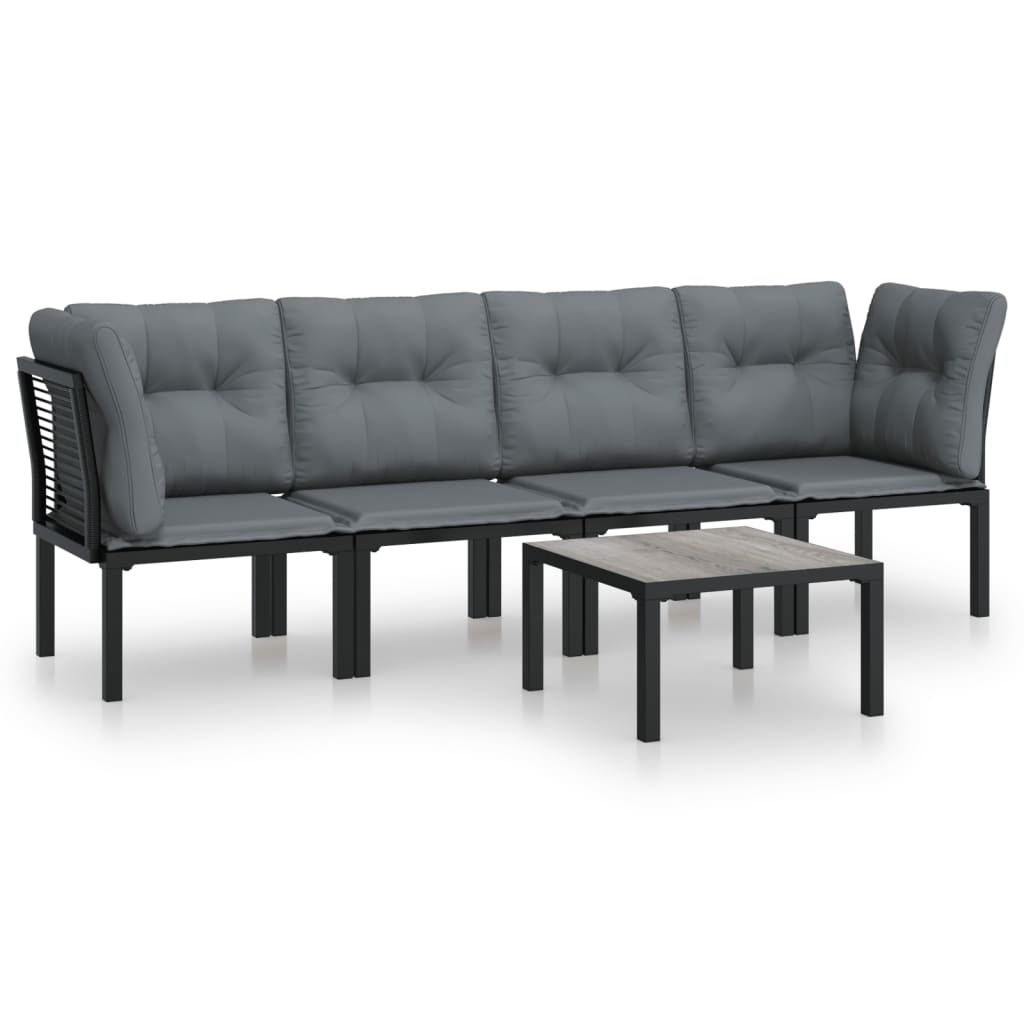 3-delige Loungeset met kussens poly rattan zwart en grijs