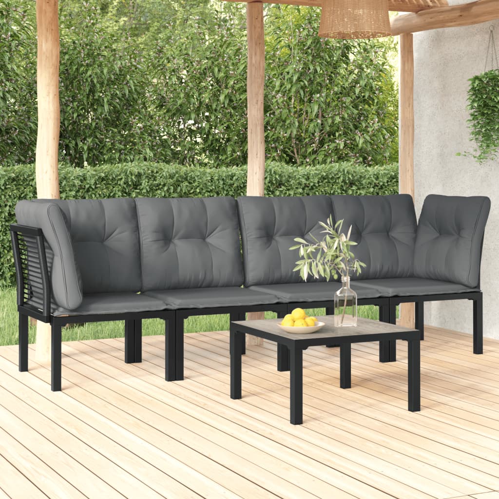 3-delige Loungeset met kussens poly rattan zwart en grijs