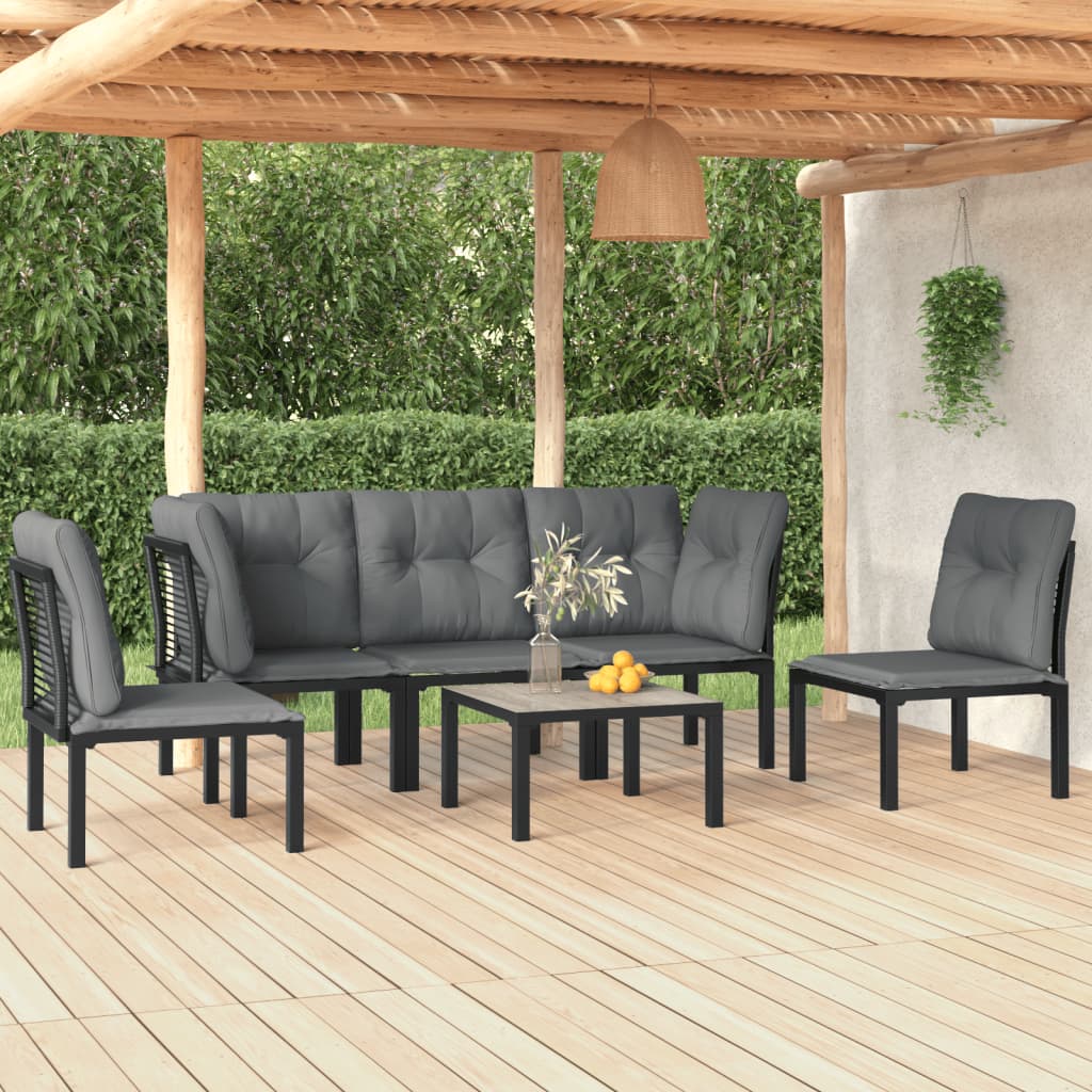 6-delige Loungeset poly rattan zwart en grijs