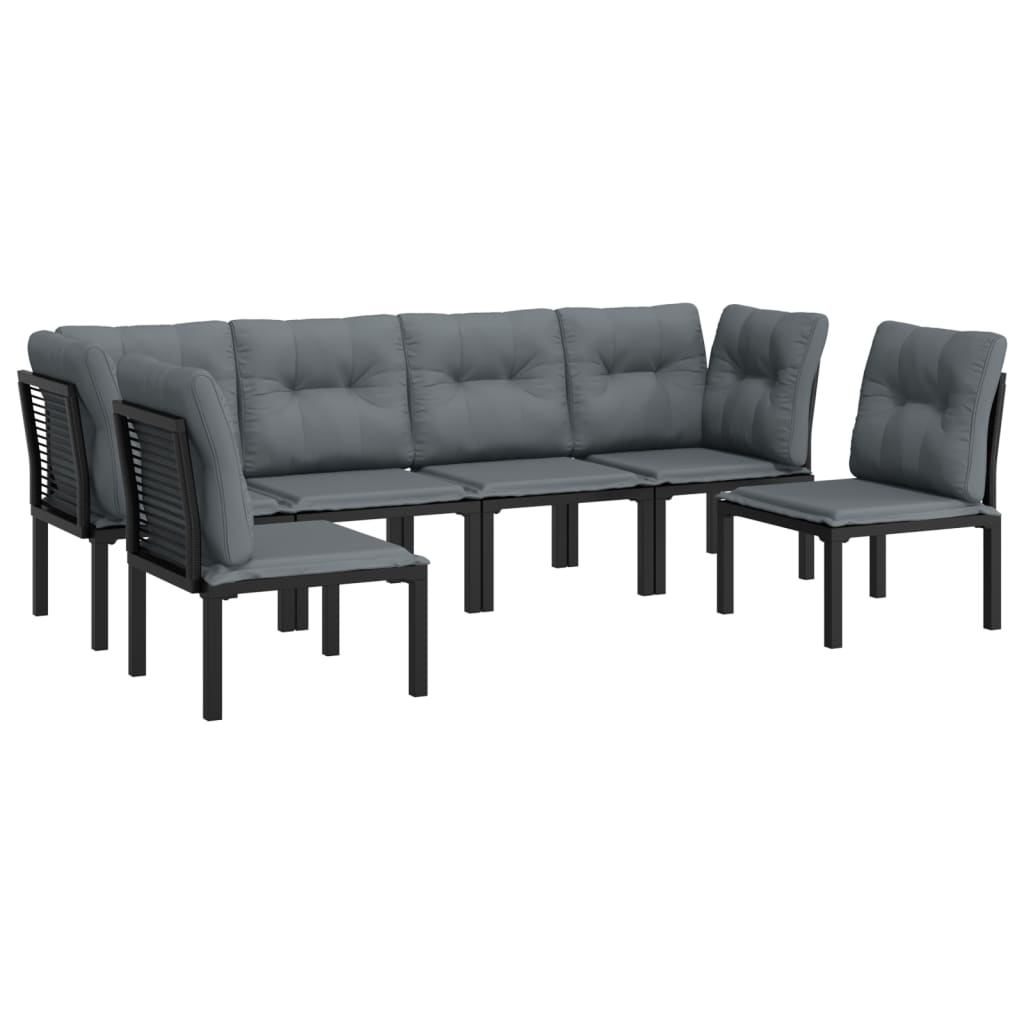 6-delige Loungeset poly rattan zwart en grijs