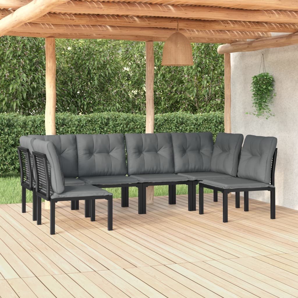 6-delige Loungeset poly rattan zwart en grijs