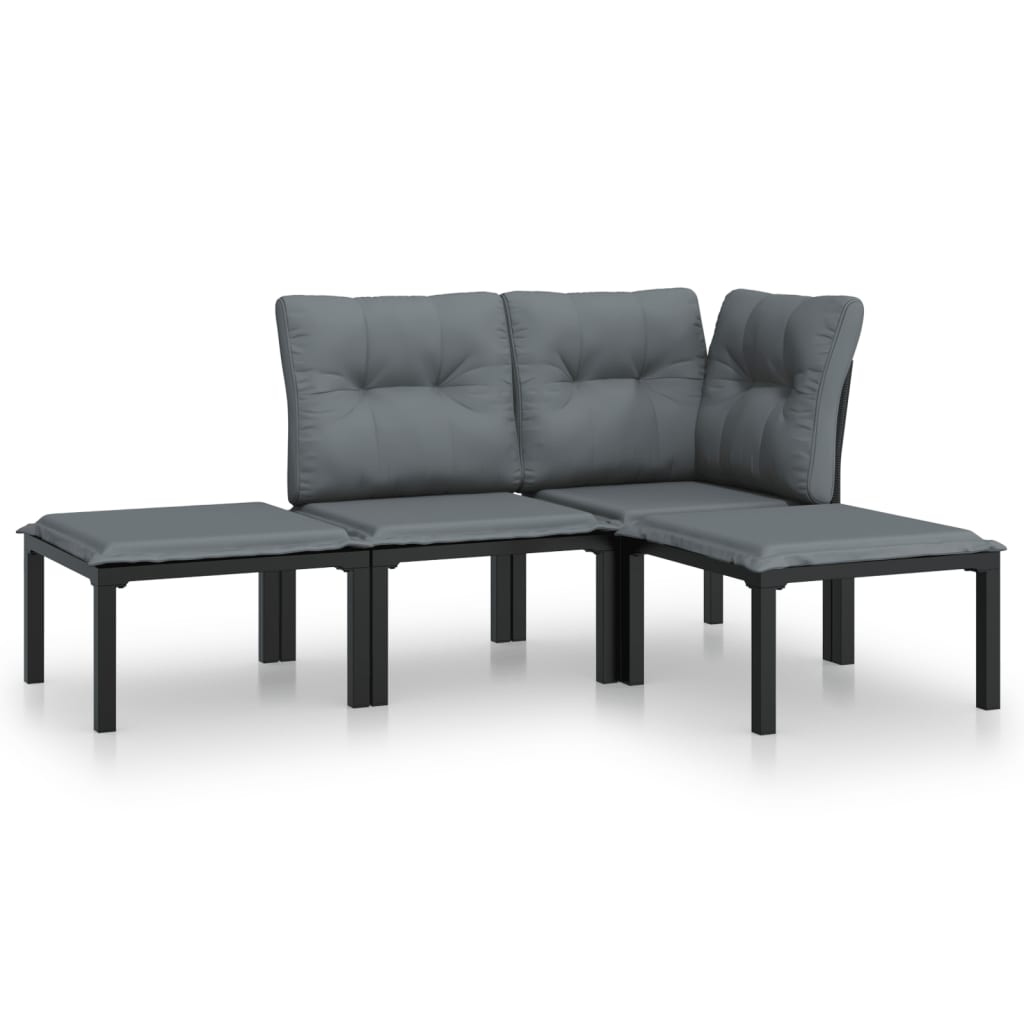 5-delige Loungeset poly rattan zwart en grijs