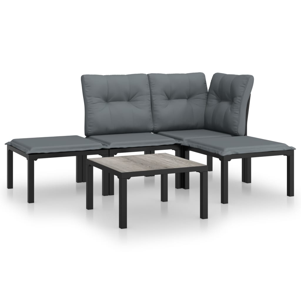 5-delige Loungeset poly rattan zwart en grijs