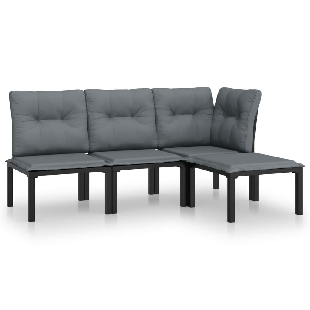 5-delige Loungeset poly rattan zwart en grijs