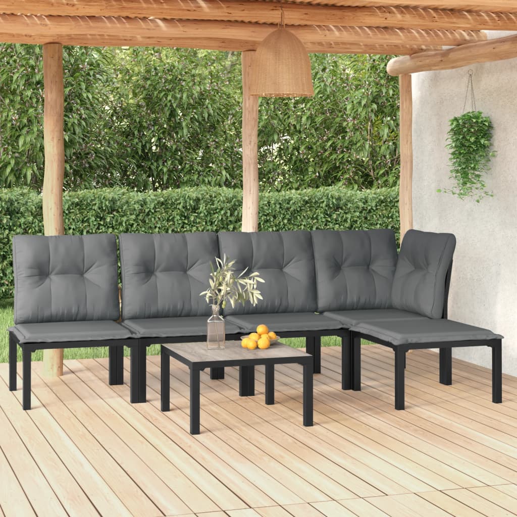 5-delige Loungeset poly rattan zwart en grijs