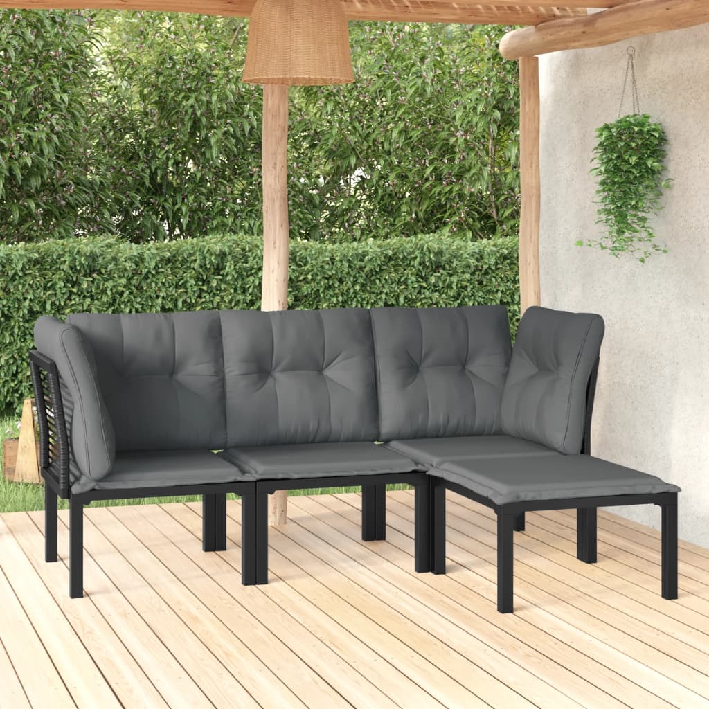 5-delige Loungeset poly rattan zwart en grijs