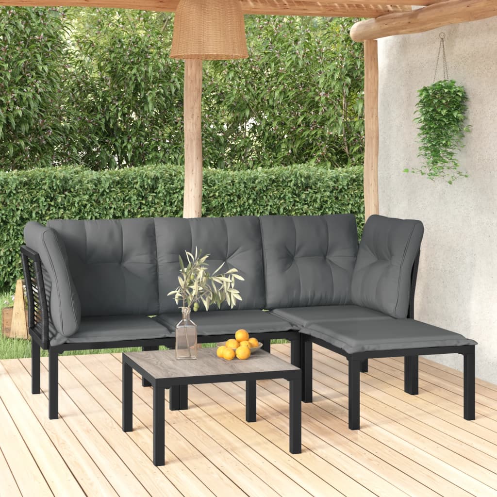 5-delige Loungeset poly rattan zwart en grijs