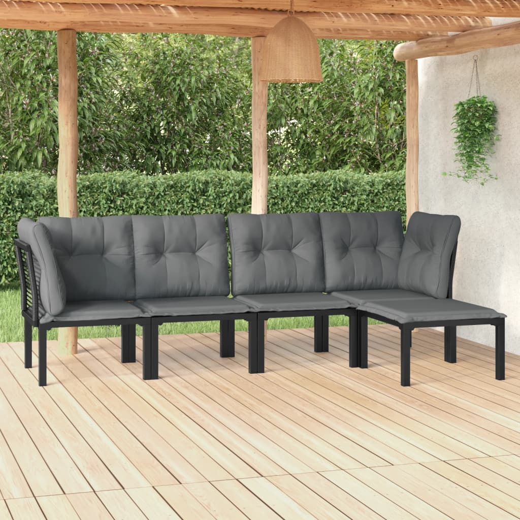 5-delige Loungeset poly rattan zwart en grijs