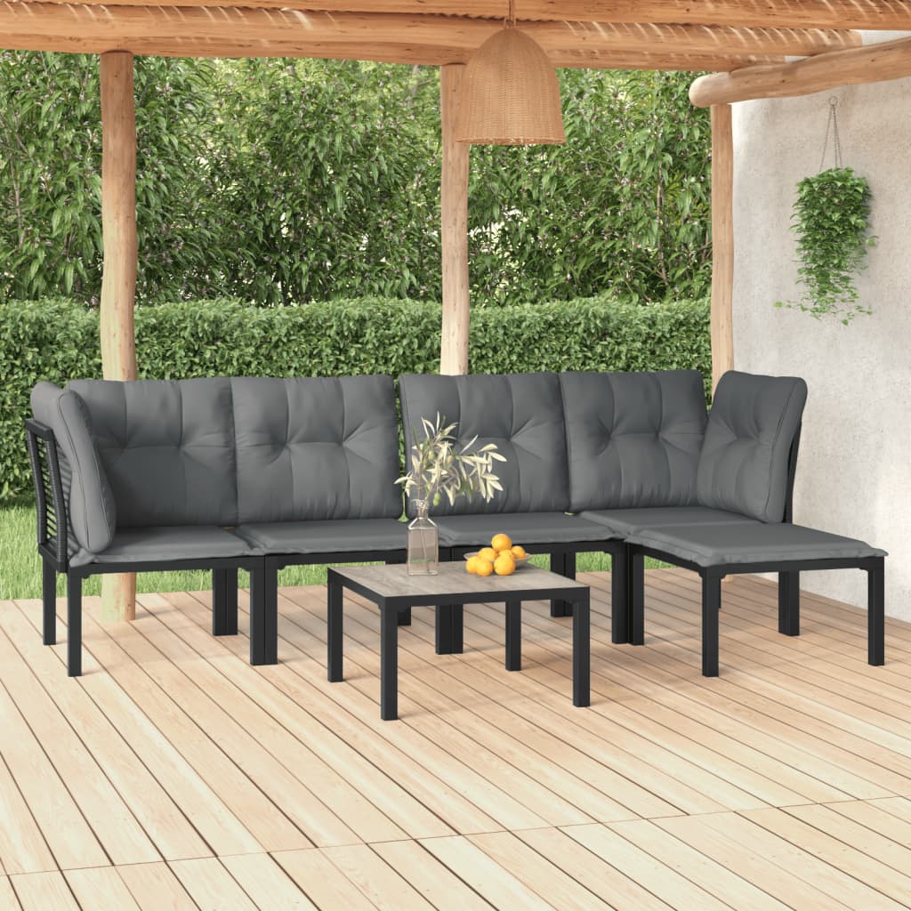 5-delige Loungeset poly rattan zwart en grijs