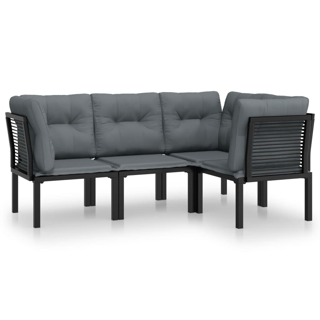 4-delige Loungeset poly rattan zwart en grijs