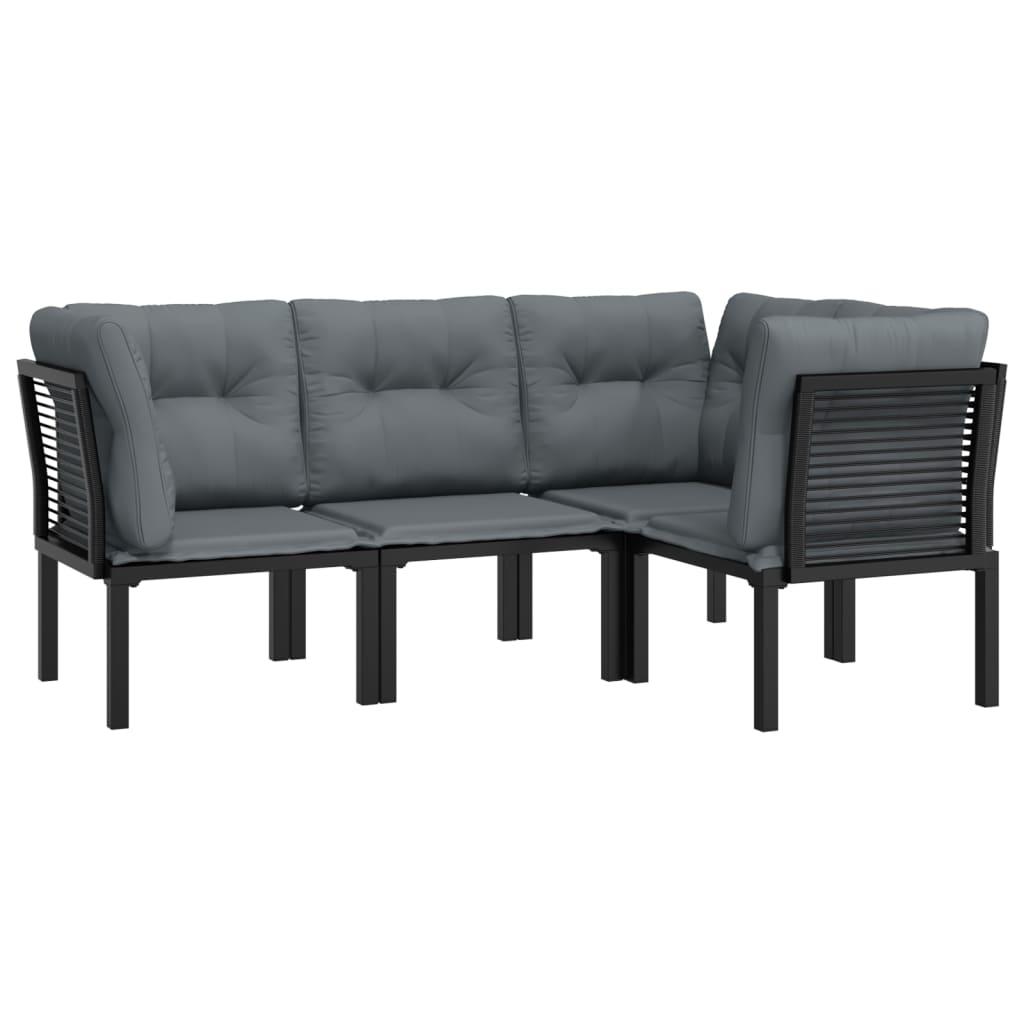 4-delige Loungeset poly rattan zwart en grijs