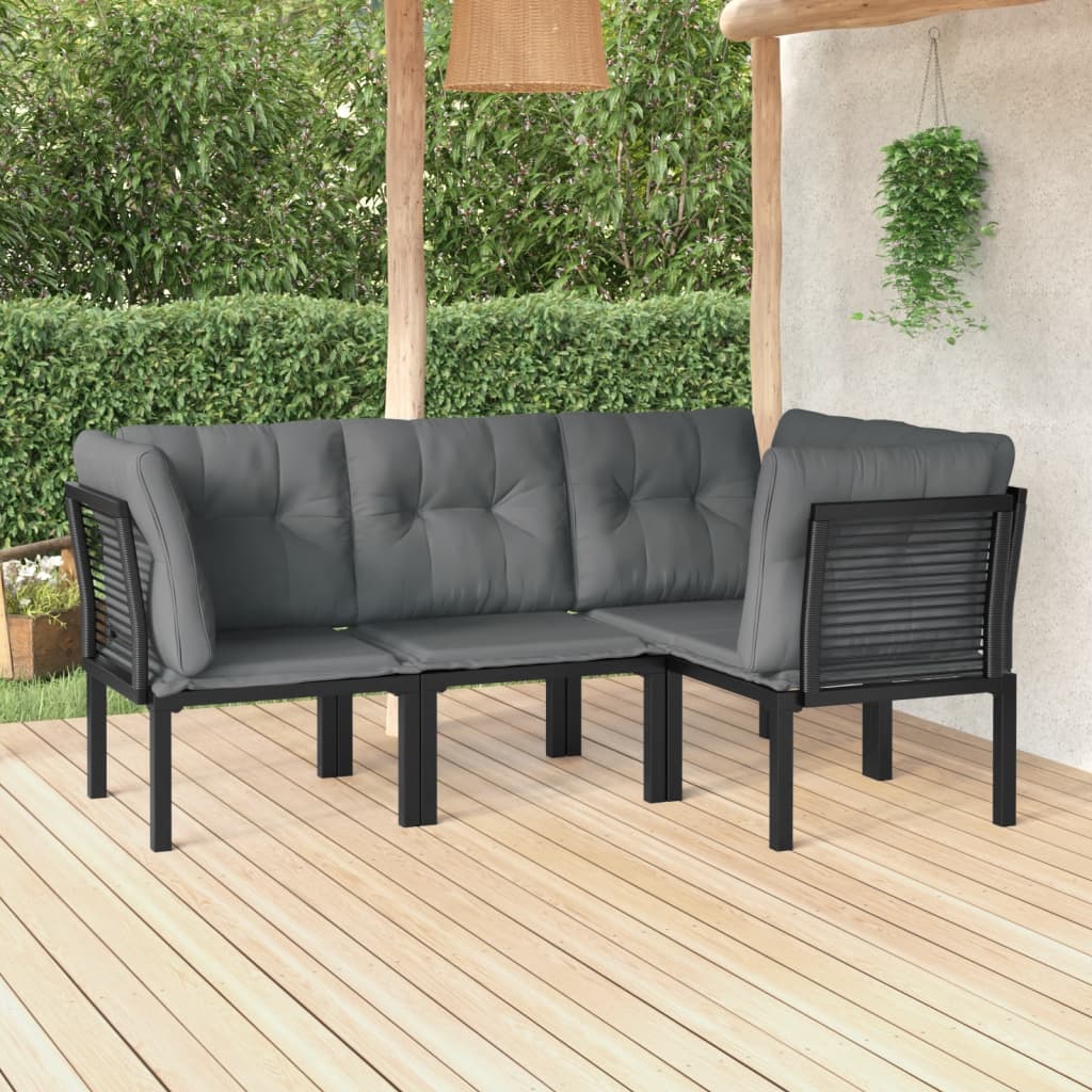 4-delige Loungeset poly rattan zwart en grijs