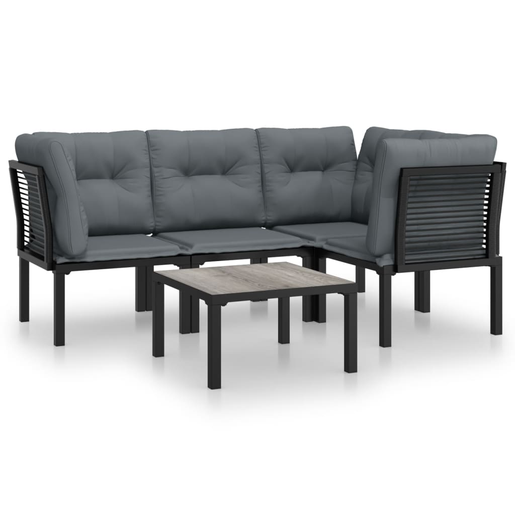 4-delige Loungeset poly rattan zwart en grijs