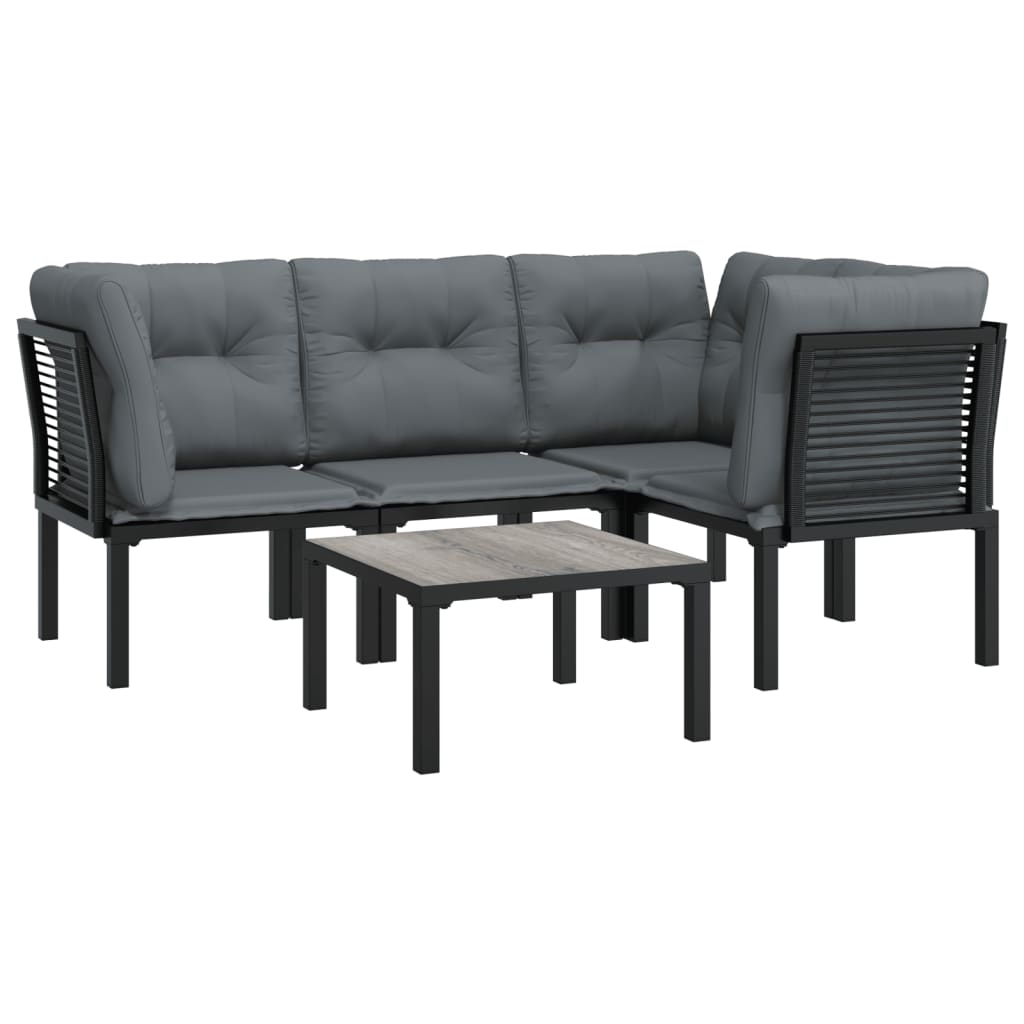 4-delige Loungeset poly rattan zwart en grijs