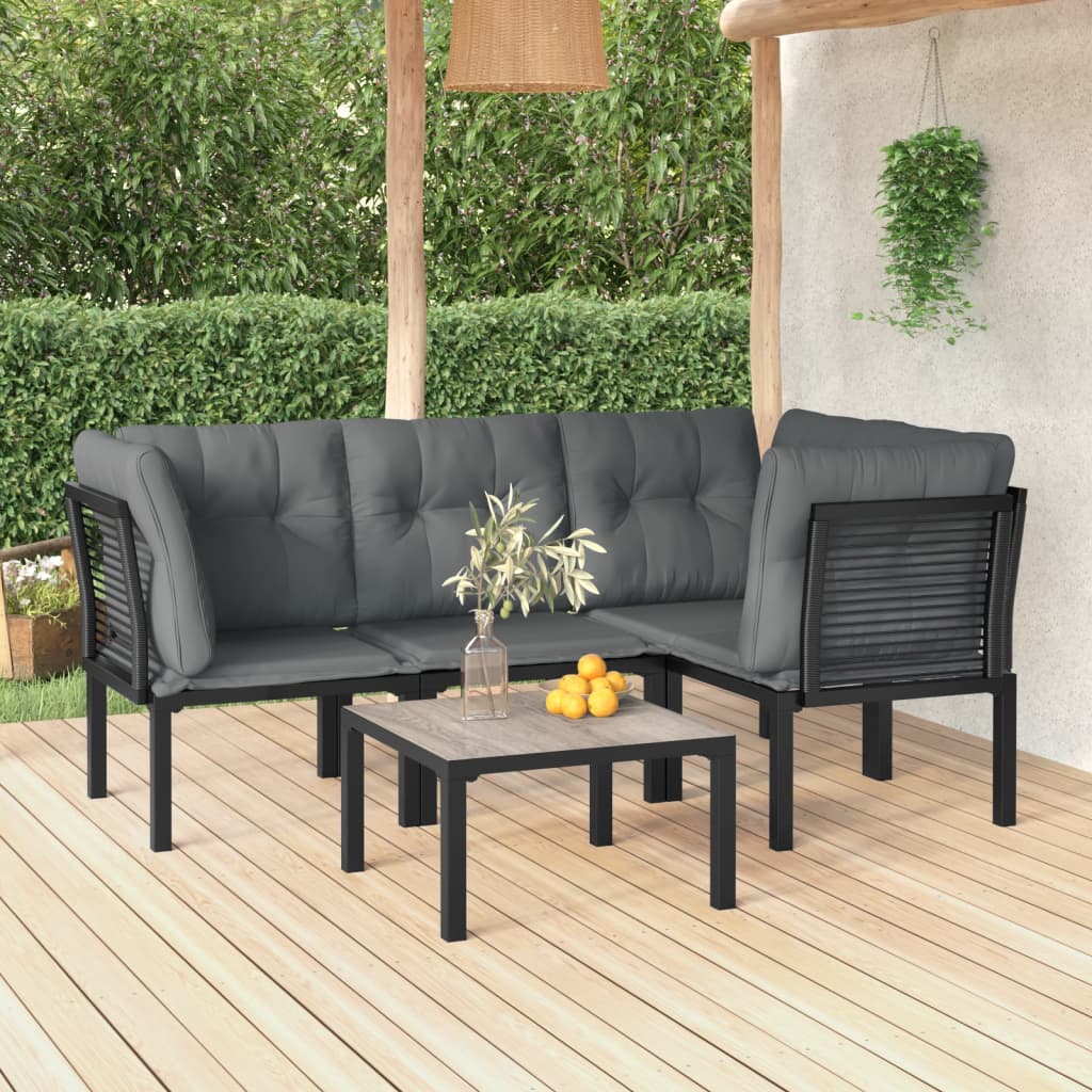 4-delige Loungeset poly rattan zwart en grijs