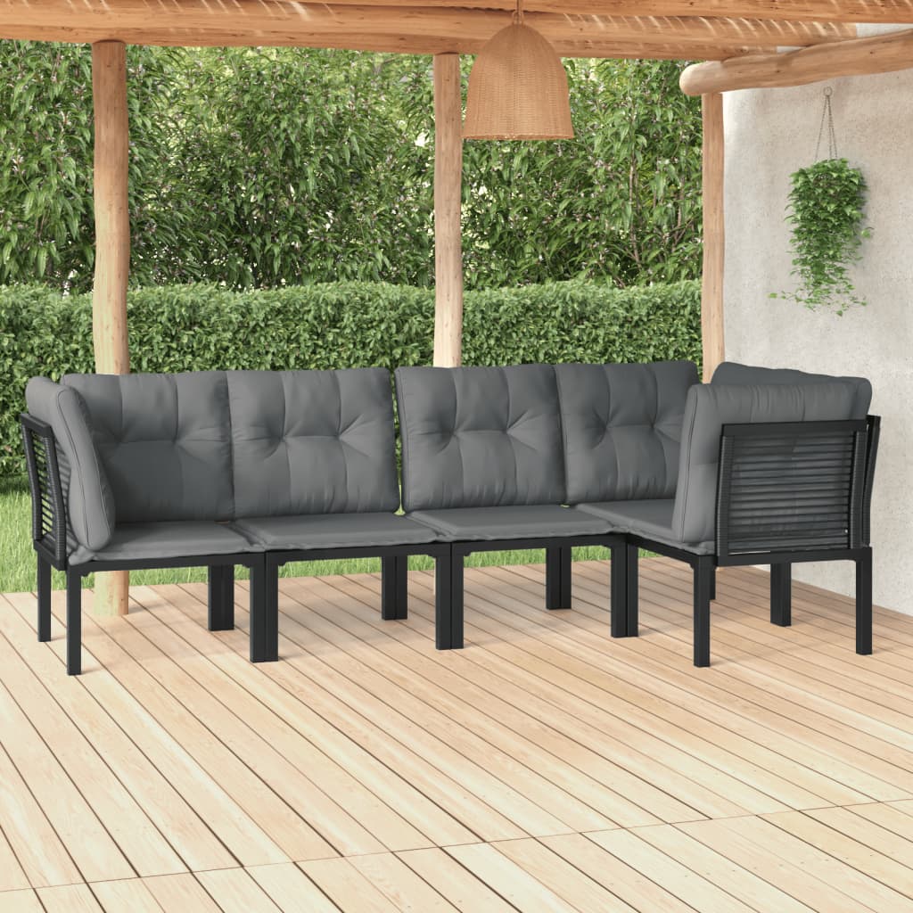 4-delige Loungeset poly rattan zwart en grijs