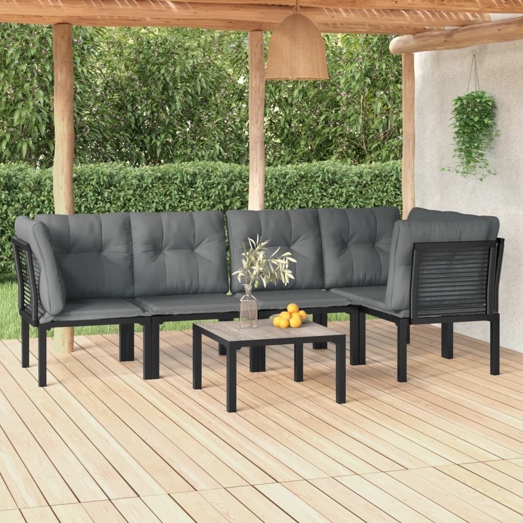 4-delige Loungeset poly rattan zwart en grijs