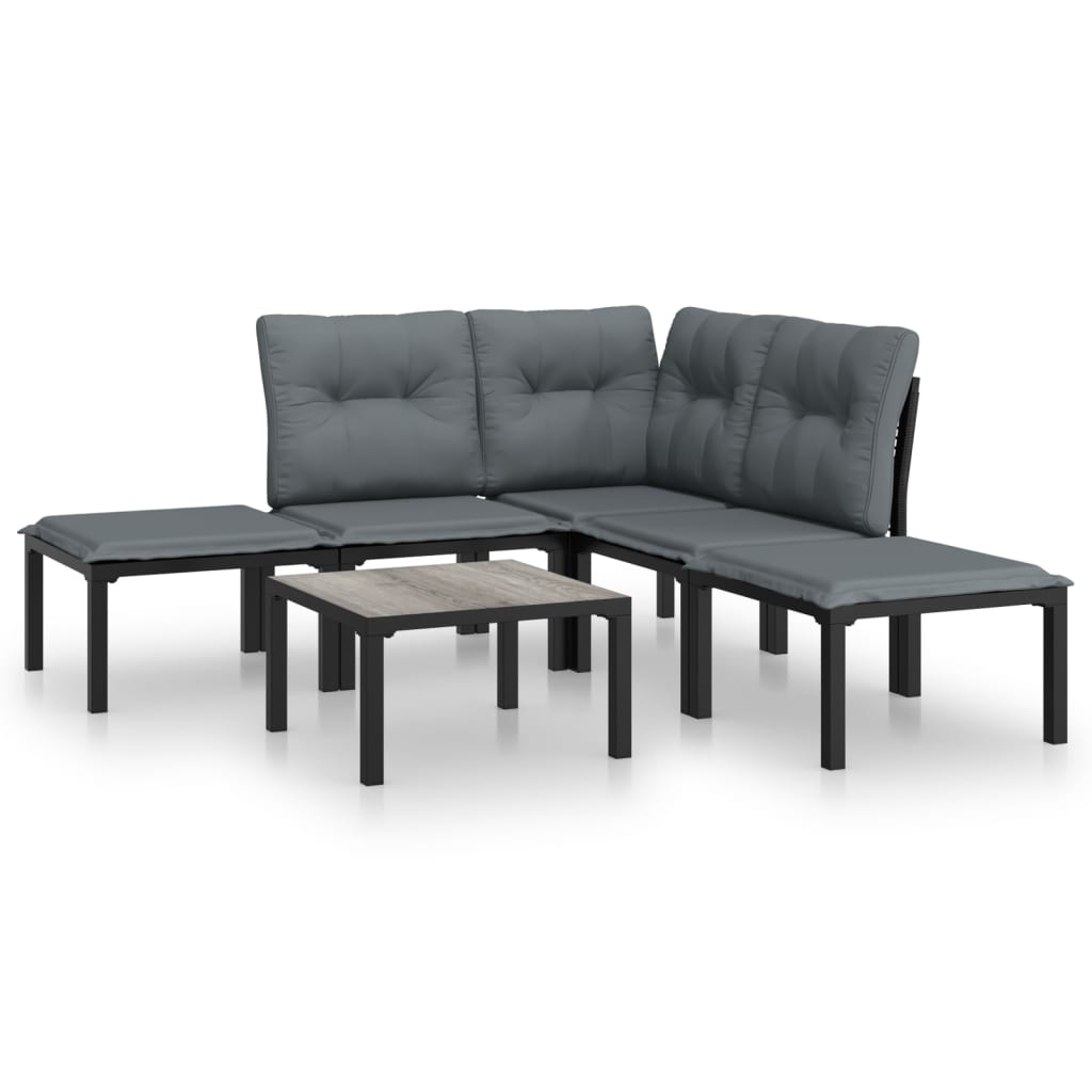 6-delige Loungeset poly rattan zwart en grijs