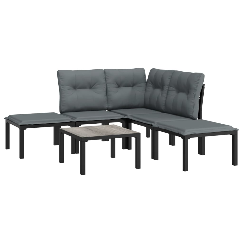 6-delige Loungeset poly rattan zwart en grijs